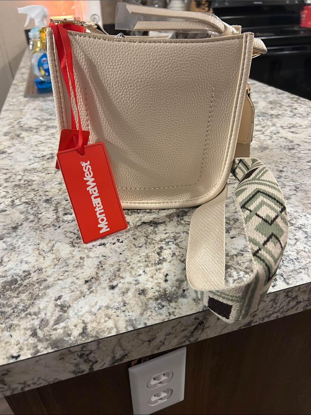 Montana West Cream Crossbody Messenger Bag with Patterned Strap
